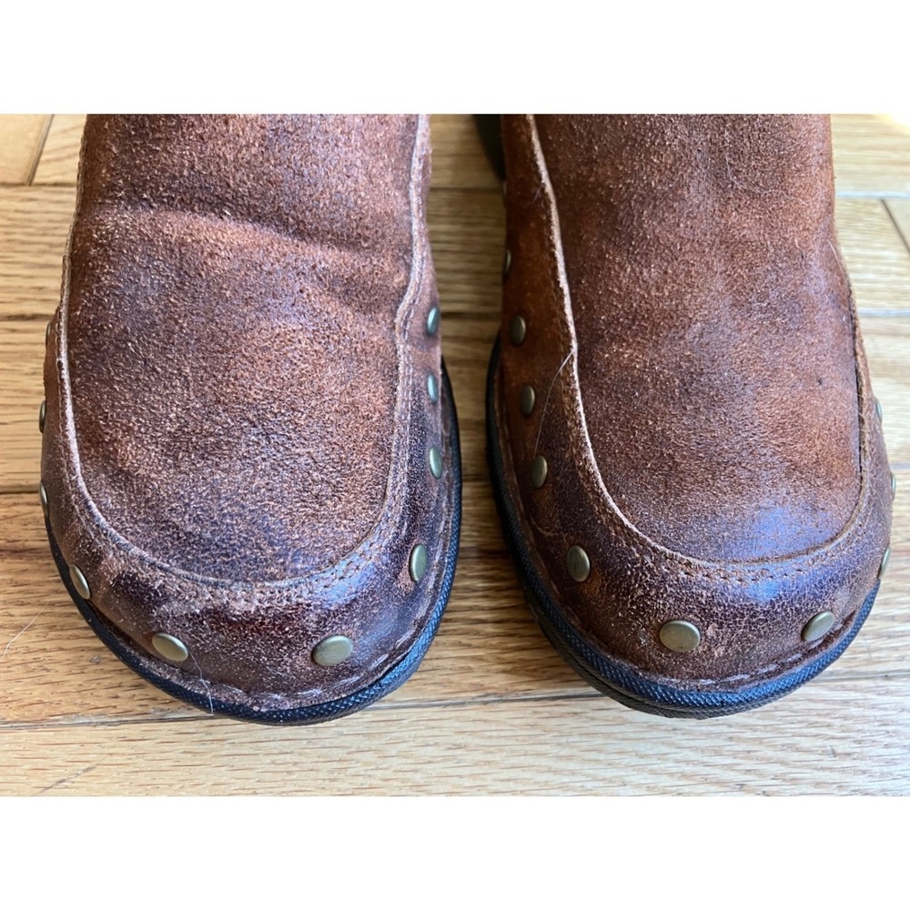 Vtg Brown Suede Studded Leather Clogs Mules Wedge Shoes Womens 8W Granola‎ Girl - Picture 6 of 9